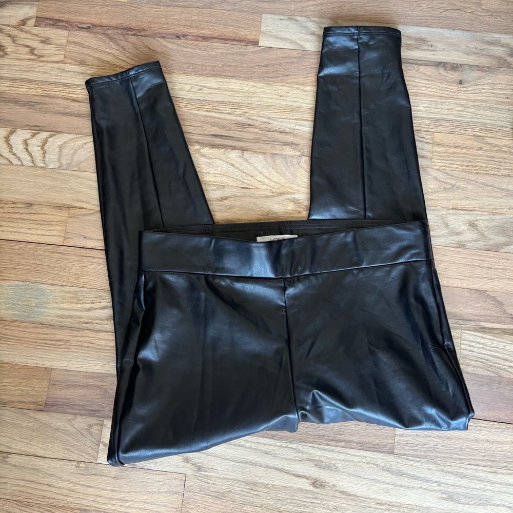 Loft Faux Leather Leggings Black Stretch Petite L NWT